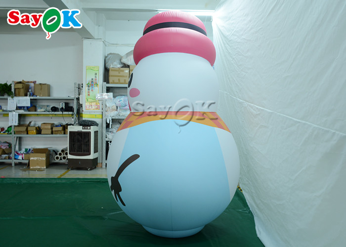 White Indoor Ornaments Inflatable Snowman Model Balloon With Pink Hat