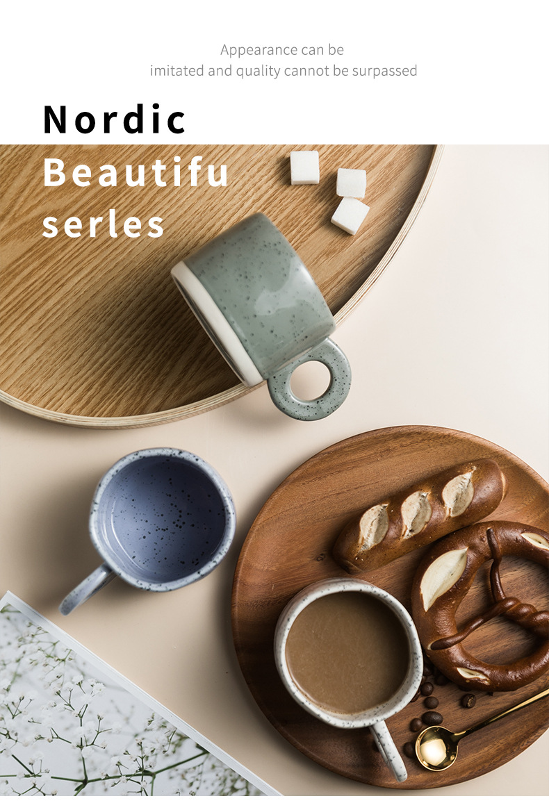 300ML Ceramic Nordic Ring Handle Coffee Mug Speckled Brief Novelty Pattern Milk Tea Cup Breakfast Milk Mug