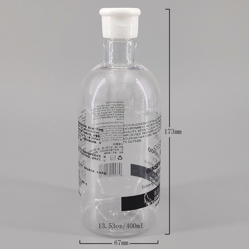 13.53oz400ml Transparent PET Shampoo Bottle Round Clear Shower Gel Toiletries Bottle Can Be Screen Printed And Labelled