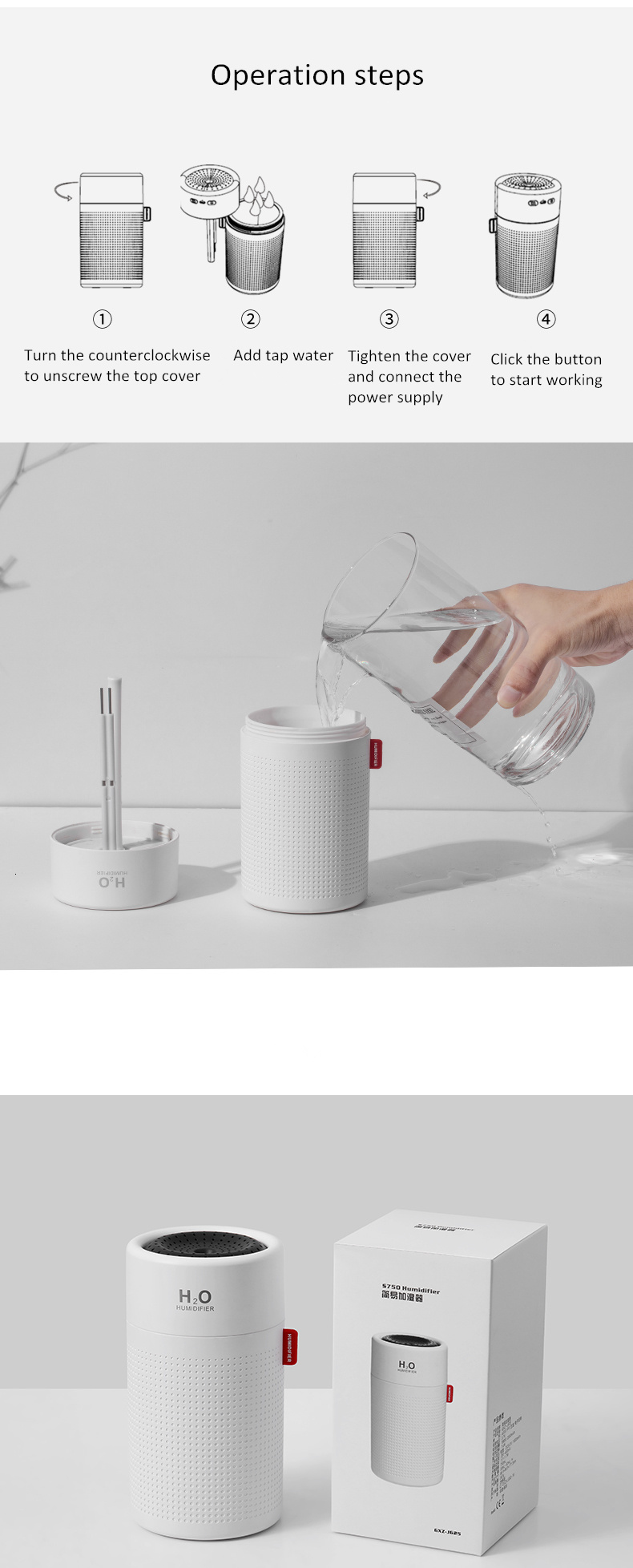750ml Wireless USB Air Humidifier 2000mAh Battery Rechargeable Cool Mist Humidifier