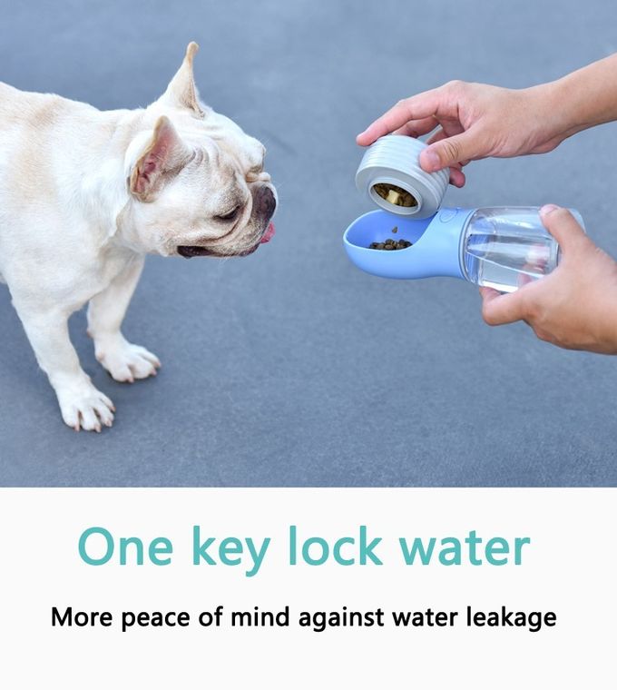 Disassembled Portable Pet Dog Water Bottle 380ml 2 In 1 Pet Water Bowl Dispenser