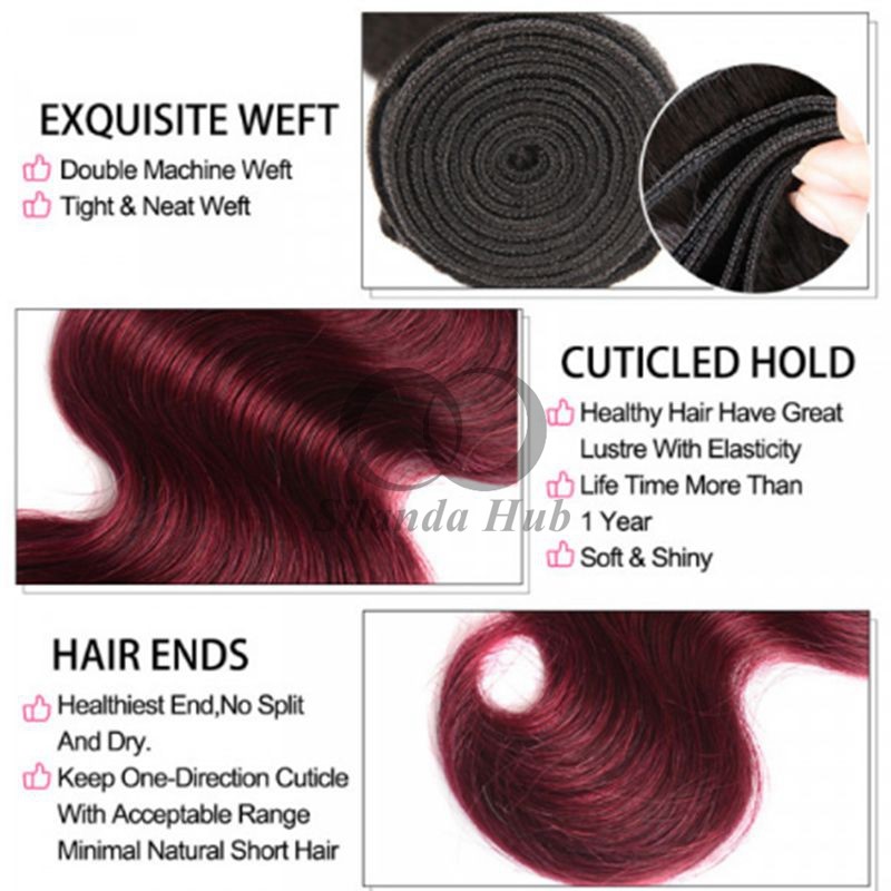 #T1B/Burgundy Body Wave Remy Human Hair Bundles Sew In Weave Bundles Brazilian Bundle Deals