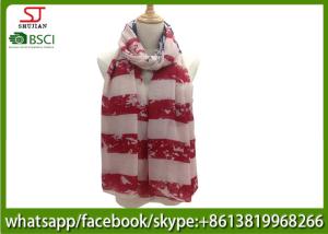 Quality China supplier red stripe print scarf muffler 100*200cm 100% Polyester pashmina keep fashion wholesale
