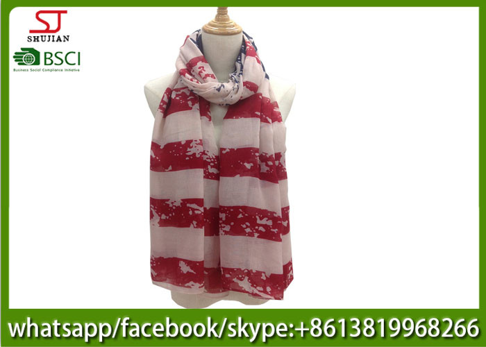 China supplier red stripe print scarf muffler 100*200cm 100% Polyester pashmina keep fashion