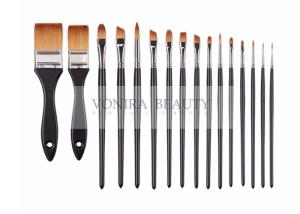 Quality Super Fine Synthetic Hair Face Paint Brush Set Black Wooden Handle 16pcs With Pouch wholesale