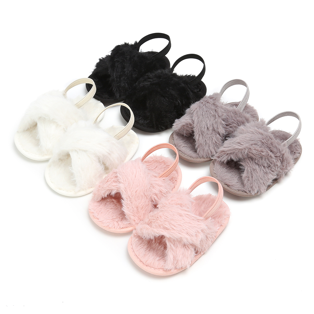 New designed Faux fur soft-sole 0-18 months girl anti-slip walking baby sandals
