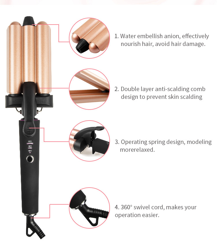Portable DIY Hair Curling Iron 3 Barrel Wand 210C Temperature