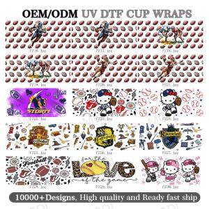 Quality 16oz Rugby Sports Balls UV DTF Transfer Cup Wrap Stickers For And Custom Logo Glass Tumblers wholesale