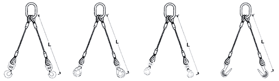 6x36WS/6x37 2 Leg Wire Rope Sling With Hook Anti Twist Two Leg Sling