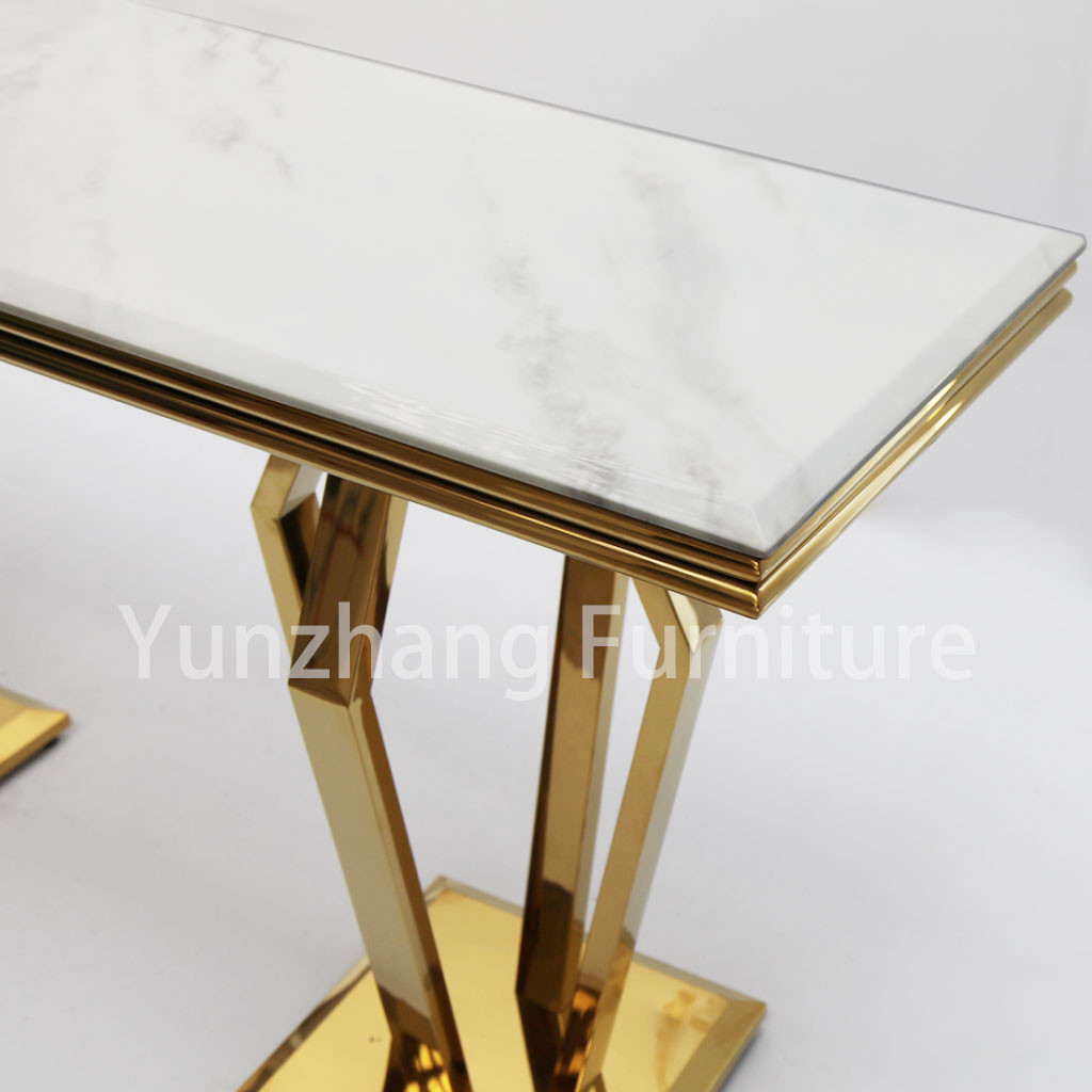 Hotel Furniture Square Console Table Marble Top Stainless Steel Frame Gold Color