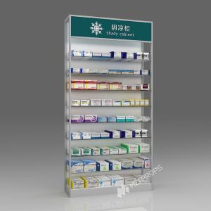 Quality JYaS-YB-06 Eco-friendly Community Pharmacy Shade Cabinet with White Glossy Boards and Clear Glass Shelves wholesale