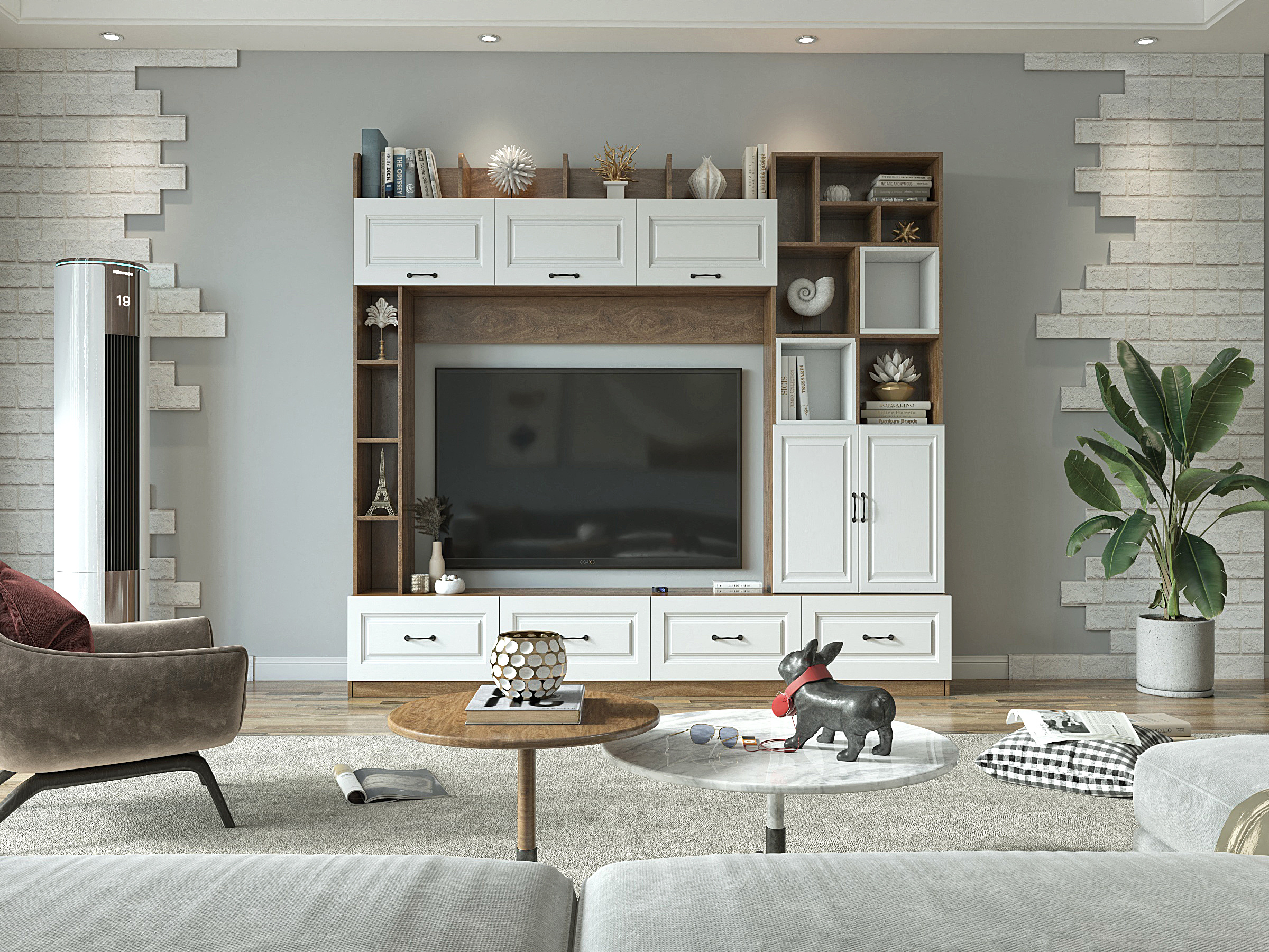 Clean Lines Whole Wall Storage Cabinet for Living Room Furniture Modern Shaker Style TV