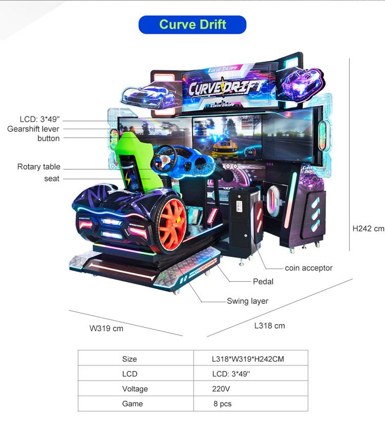 Exciting 3 Screens Car Racing Game Simulator Machine 1 Player