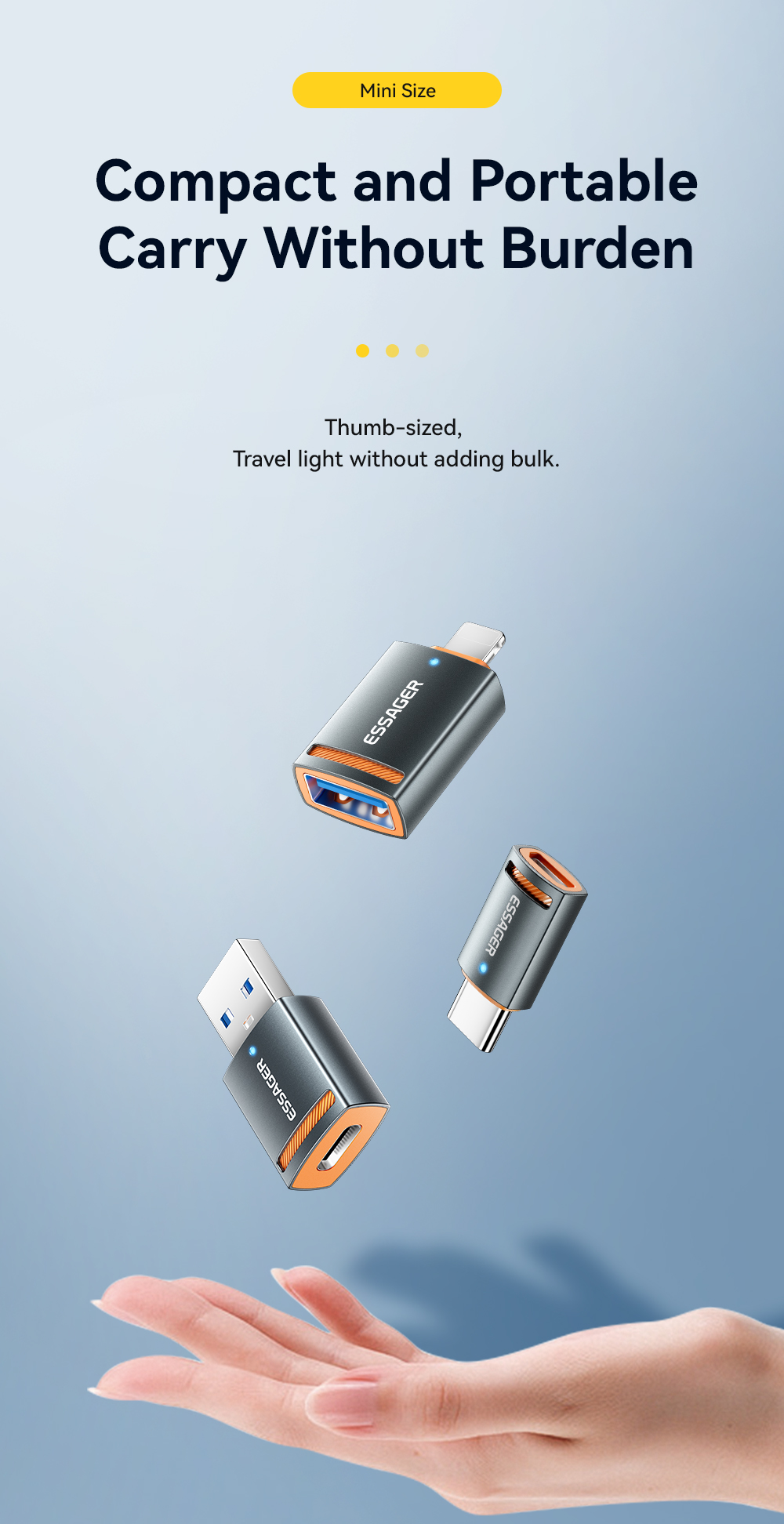 Plug In Micro USB OTG Adapter USB A C Lightning OTG Connector ESSAGER ES-OTG17 Series