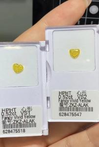 Quality 0.52ct Lab Created Yellow Diamonds Heart Shape Fancy Vivid Yellow IGI Certified Earing Stud wholesale