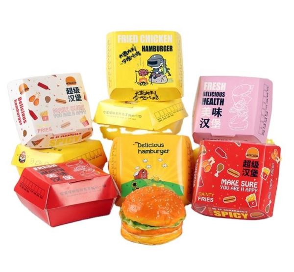Wholesale customized hamburger boxes disposable fast food grade kraft paper