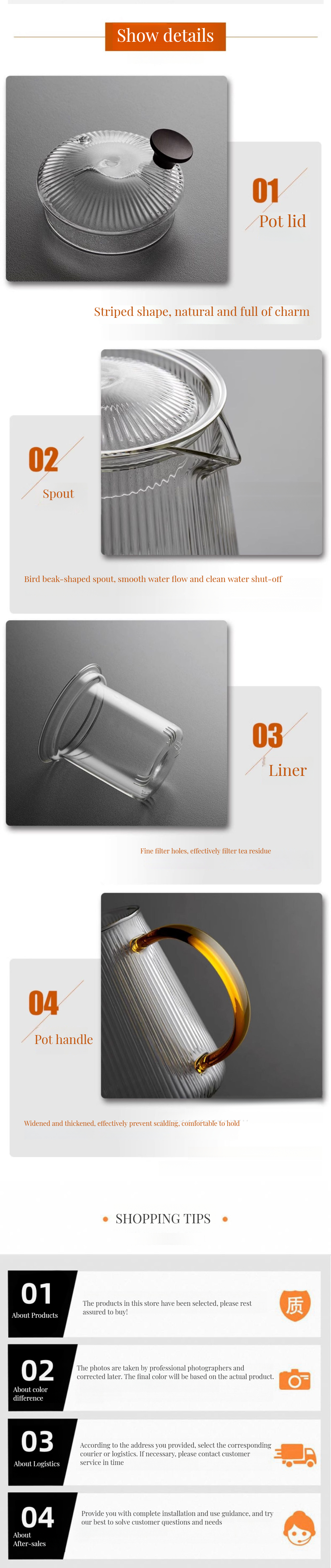 Glass Tea Pots Kettles 1000ml Capacity with Heat Resistant Handle and Classic Design