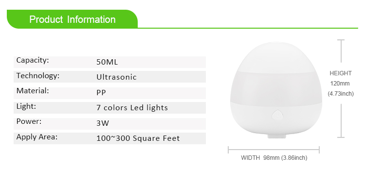 Fashion 50ml Ultrasonic USB Electric Air 7 Color Changing Aroma Diffuser