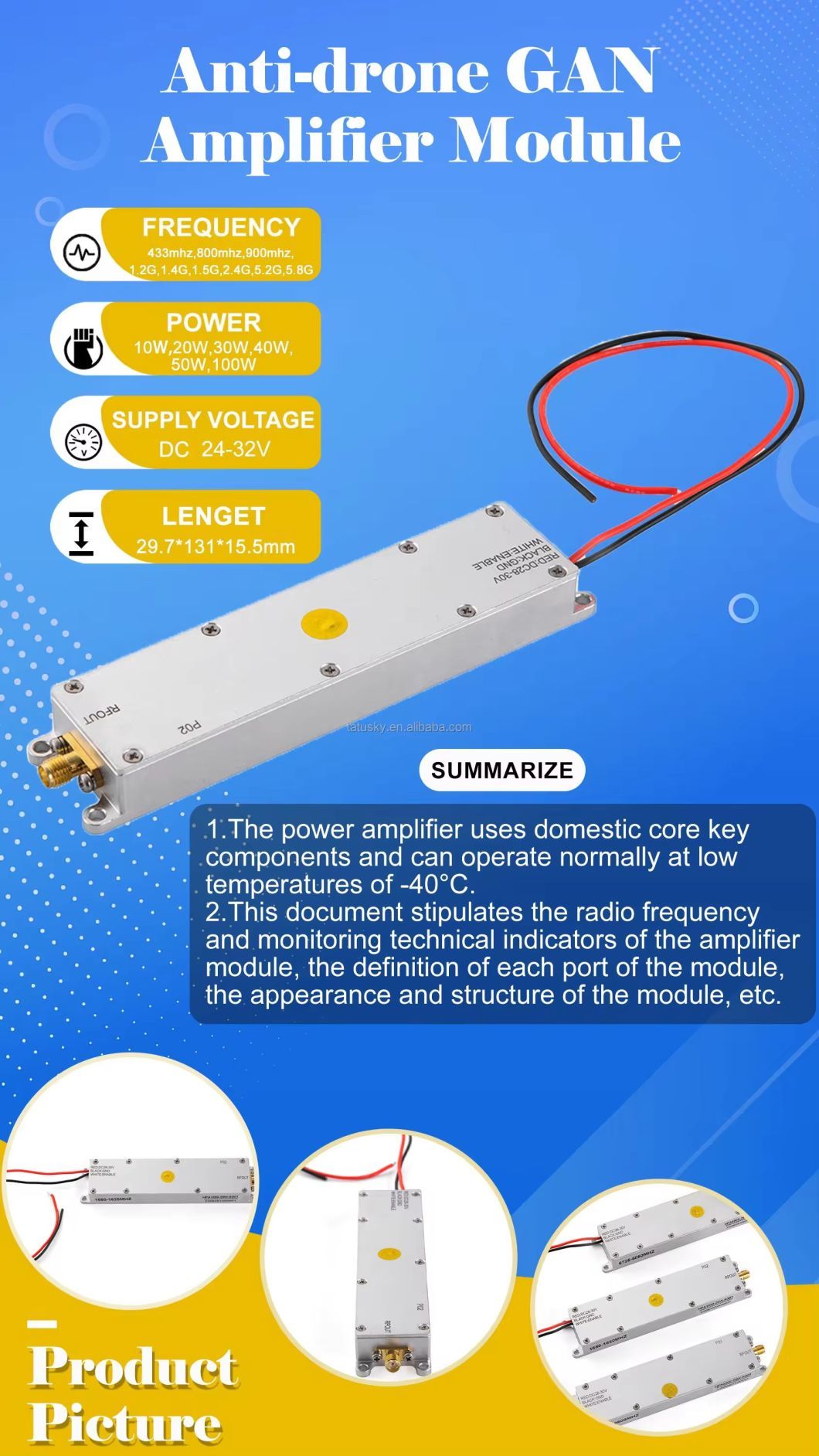 5.2g 5150-5350MHz 20W GaN Module for Counter Fpv Anti Drone PA Power Amplifier Module PA Module Anti Fpv Power