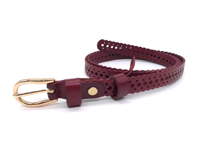 Women Hollow Center Pin Buckle 1.8cm Cowhide Leather Belt
