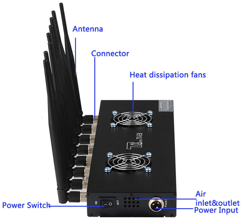 Indoor Universal Jammer WIFI Signal Scrambler GPS LTE Cell Phone 80W