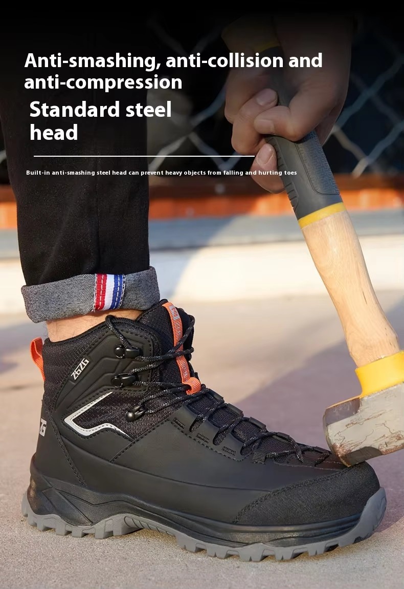 Brown / Green / Black OEM Security Work Boots Microfiber Leather Steel Toe Kevlar Midsole Work Shoes Rubber Sole