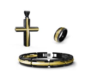 Quality Luxury Stainless Steel Jewelry Set For Men Religion Cross Necklace Bracelet Ring Set wholesale