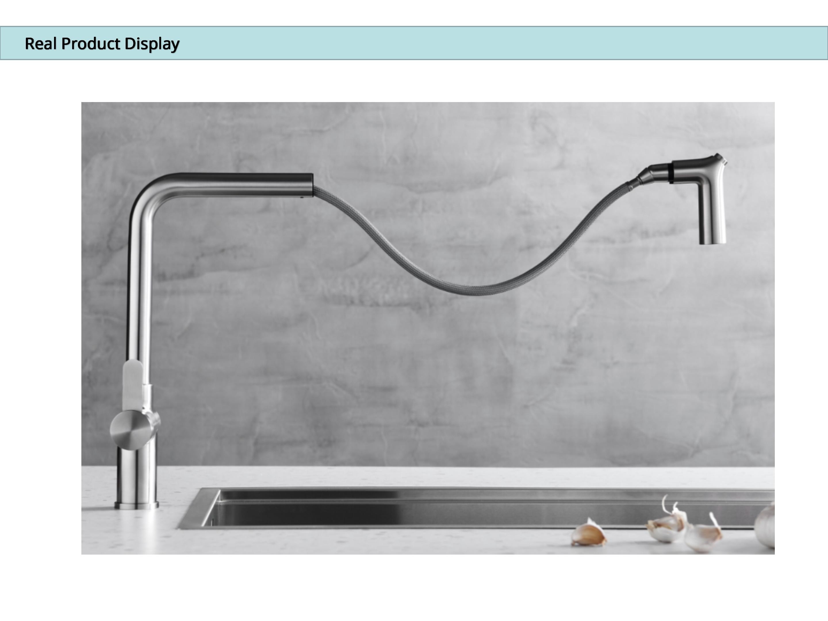 Water Efficient Kitchen Water Faucets Solid Stainless Steel Angled Spout