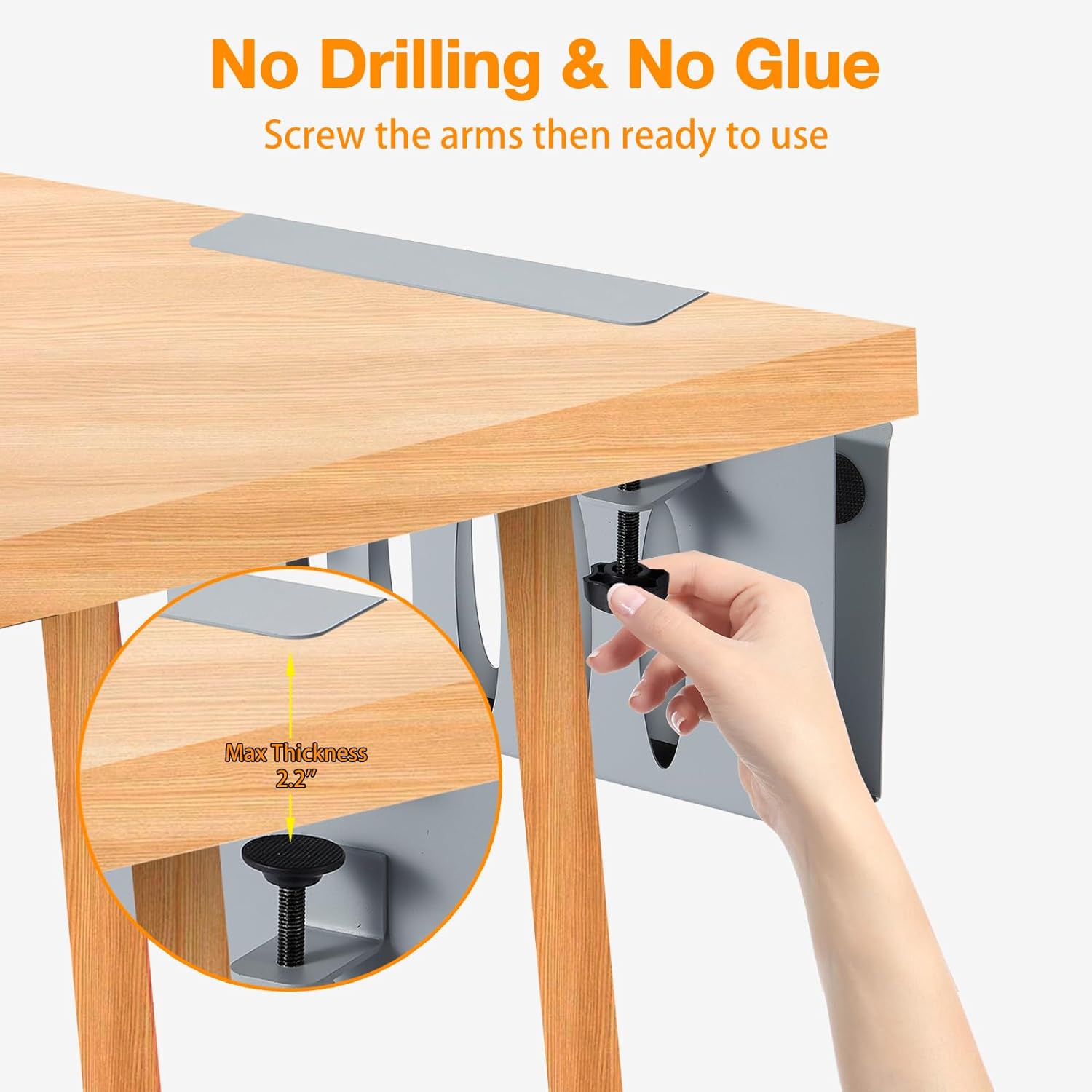 Grey Laptop Holder Desk Clamp-on Organizer Metal No Drill Vertical Office Desk Storage