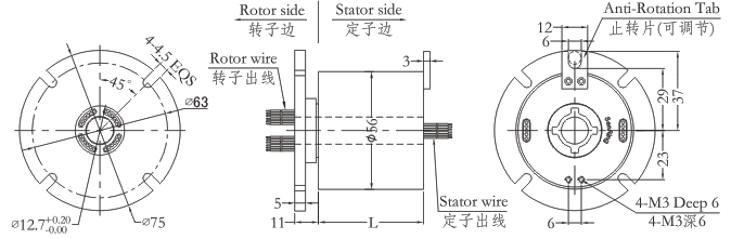 h1256f series H1256F Series Miniature Through Hole Slip Ring slip ring Drawing 
