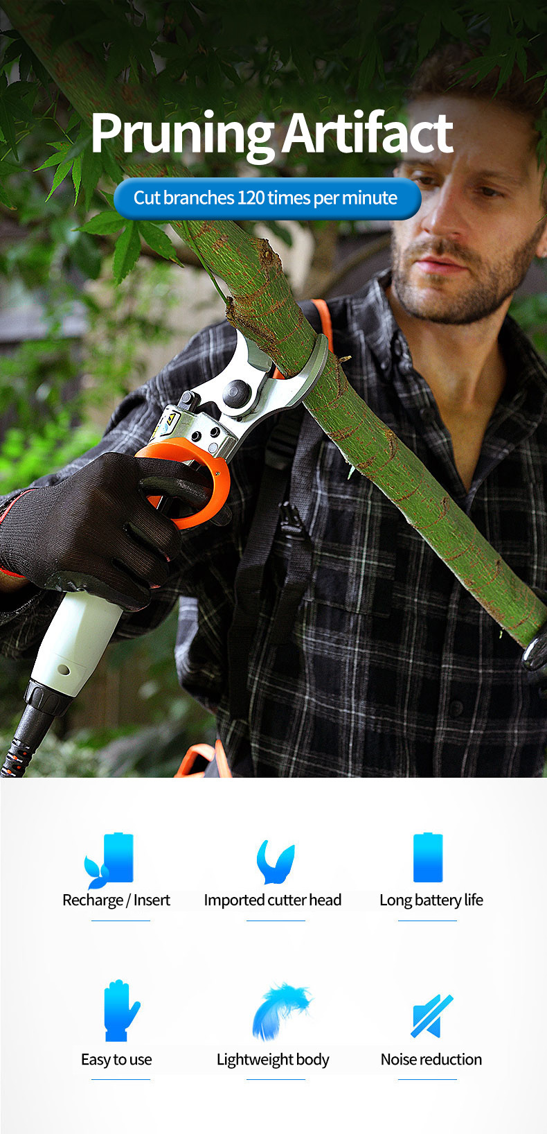 45mm Professional Portable Electric Pruning Shear Battery Powered Pruner For Vinyard Orchards High Speed