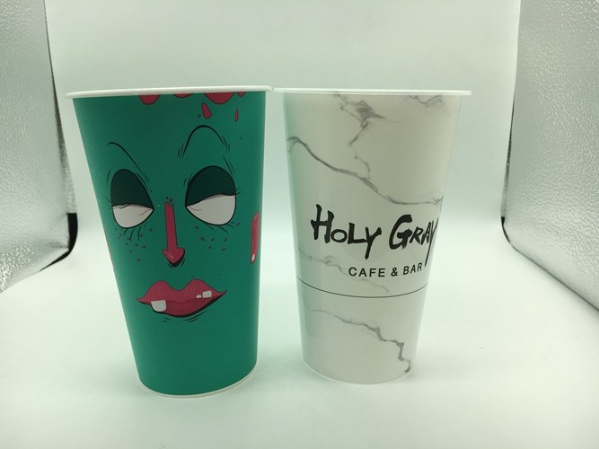 IML In mould labeling 500ml Printed Plastic Cups with cover colorful IML