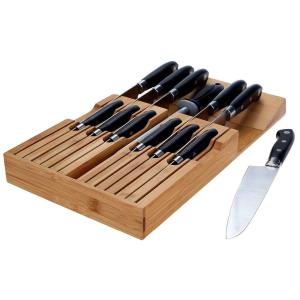 In-Drawer Kitchen Bamboo knife block Drawer Organizer and Holder
