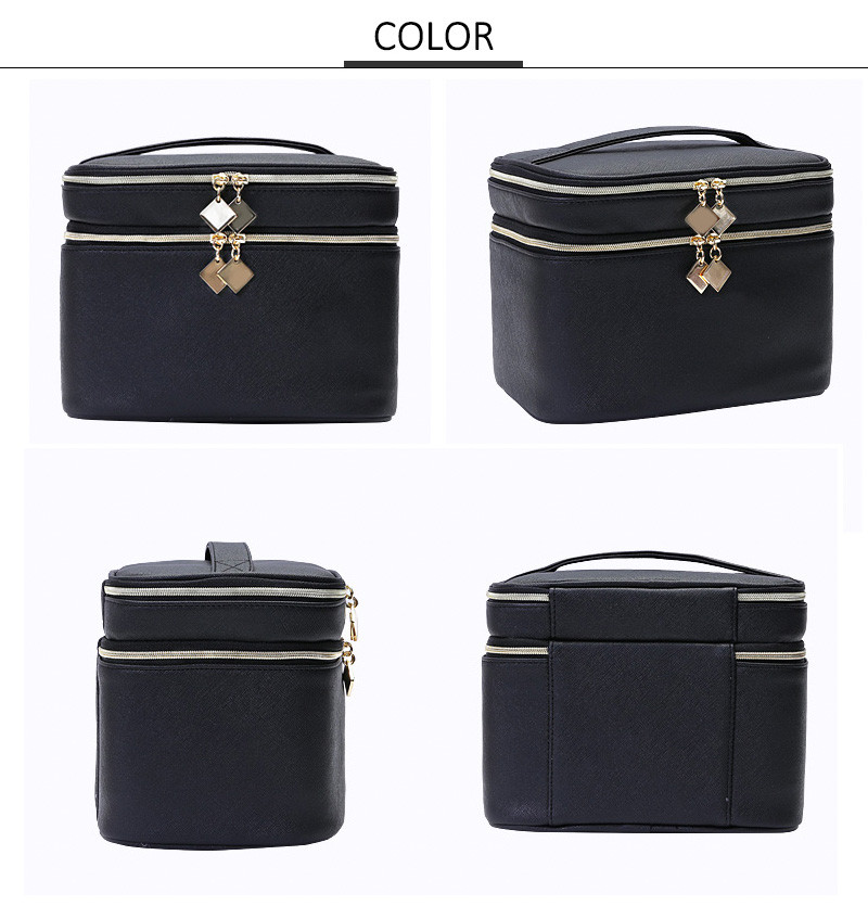Mirror PU Leather Wash Cylinder Bucket Makeup Bag