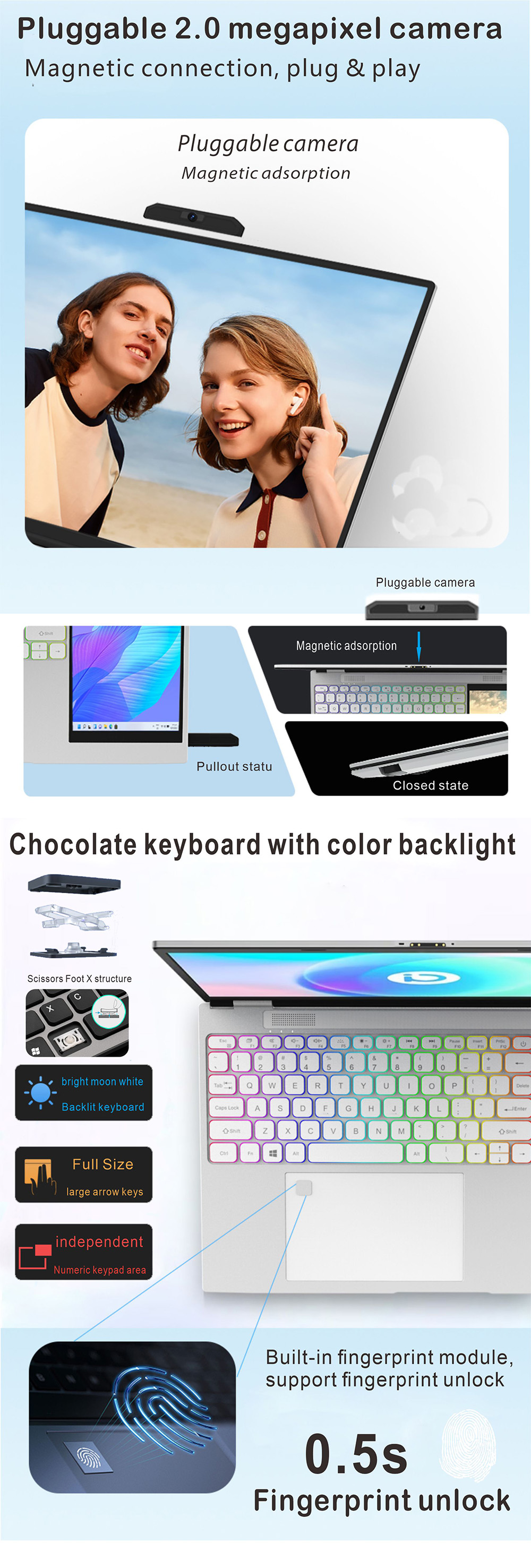 Fingerprint Student Laptop Computers With 15.6" IPS 7" Touch Screen Dual Screen OEM