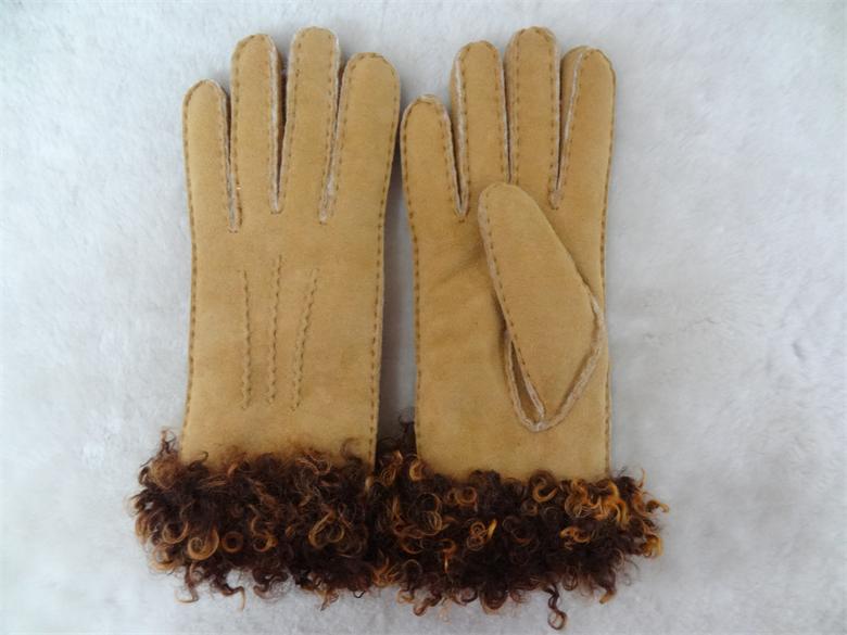wholesale soft Spanish merino sheepskin double face gloves with lamb wool cuff