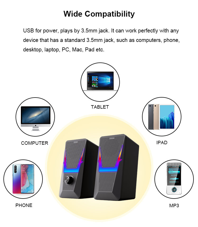 5VDC 2.0CH Office Desk Speakers With Rich Bass Premium Sound