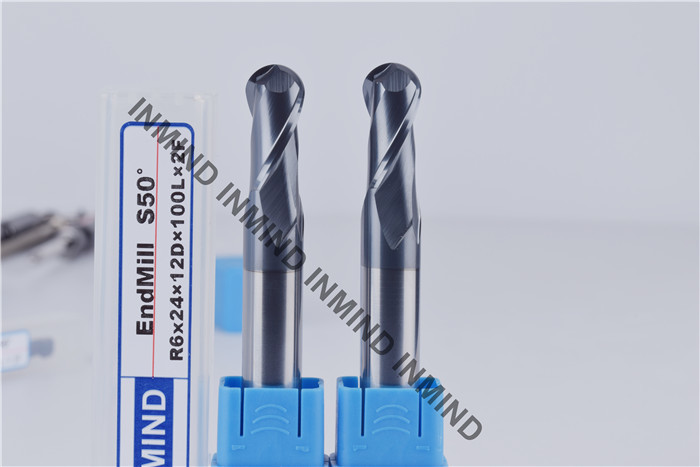 12 mm AOL 100 mm Solid Carbide End Mills , HRC50 TiAlN Coating Ball Nose Mill