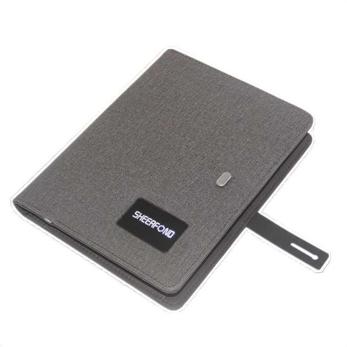 Custom Pu Leather Led Logo Multifunctional High End Luxutr Hardback Wireless Charging Smart Notebook With Powerbank