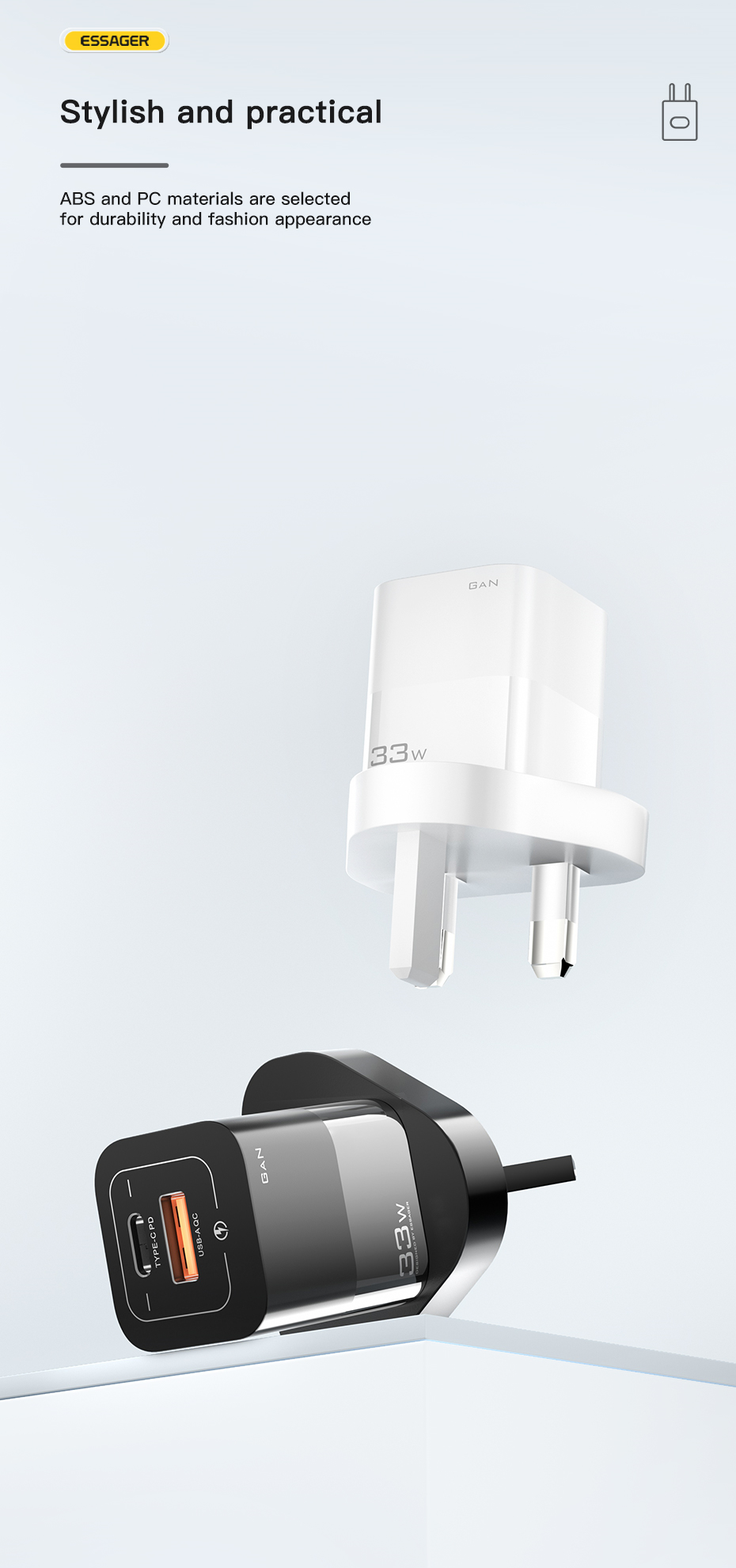 Essager 2022 Square Brick Phone Type C Port USB Travel Wall Charger Micro 33w 30w 5A