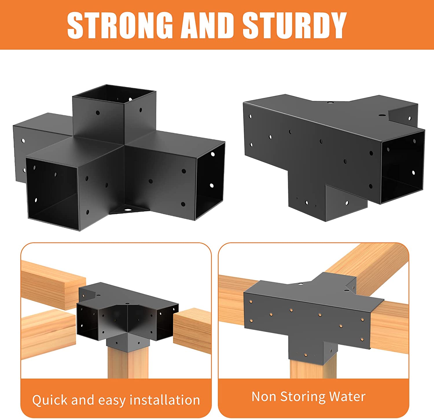 Steel Arbours Woodworks 4-Way Right Angle Corner Bracket for DIY Elevated Pergola Stand
