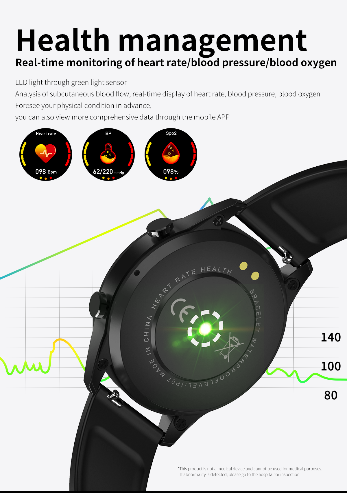 Fitness Track Round Shape Smartwatch Blood Pressure Oxygen 1.28 Inch Health