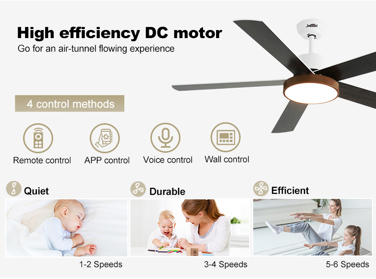 OEM LED Ceiling Fan 54 Inch 6 Speeds Remote Control Dimmable Light 3 Color Options