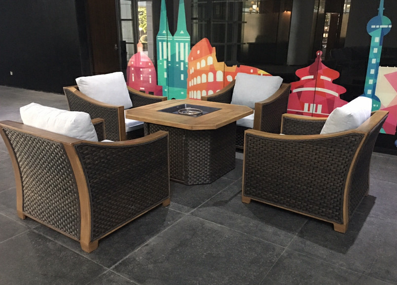 41'' Square Chat Wicker Barbecue Outdoor Fire Pit Table Outdoor Gas Garden Heater