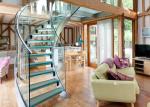 Solid Wood Apartment Stairs Carbon Steel Beam With Clear Tempered Glass Railing