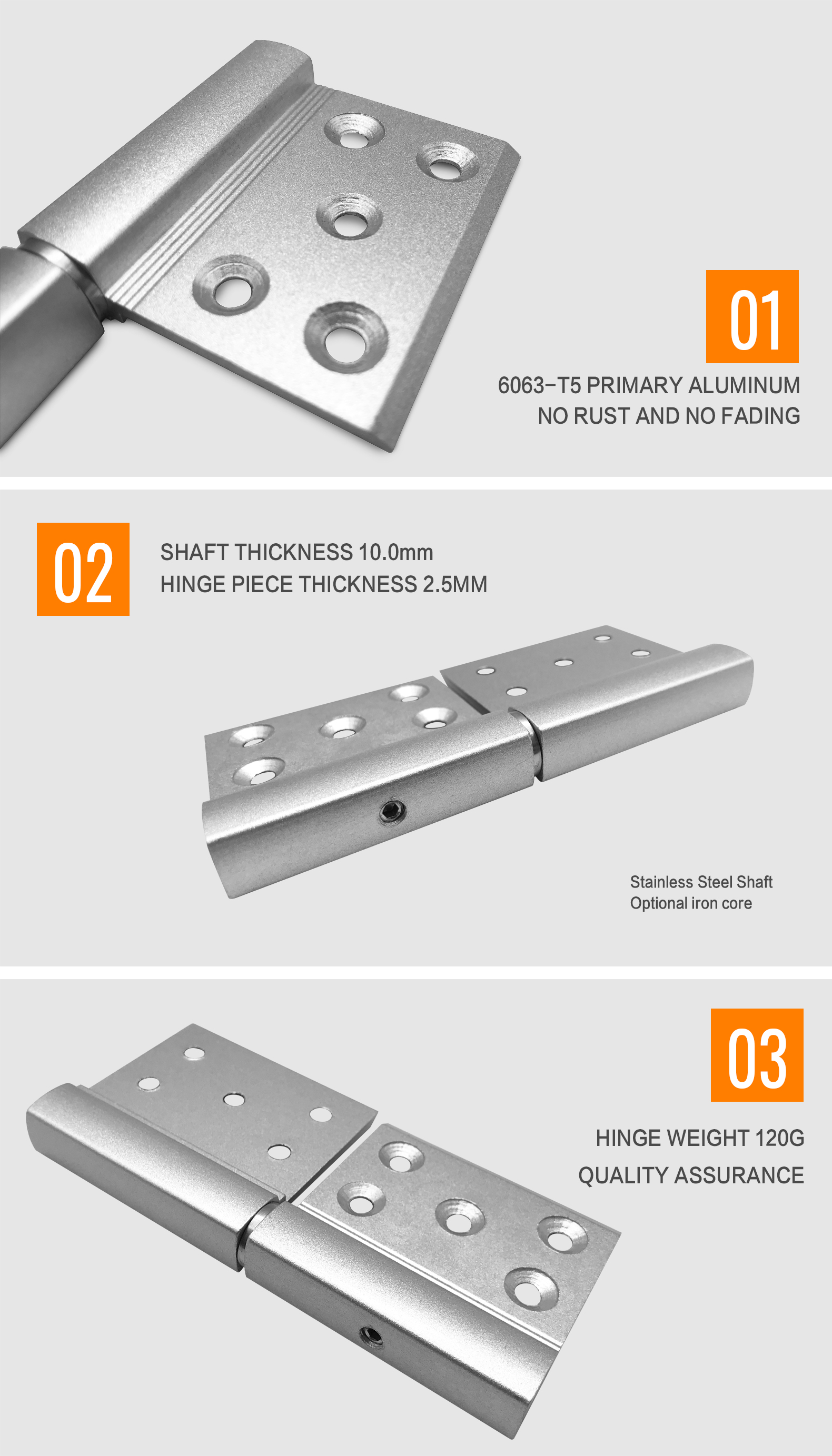 Flat Heavy Duty Aluminum Hinge Flush Doors Accessories Silver Or Customized