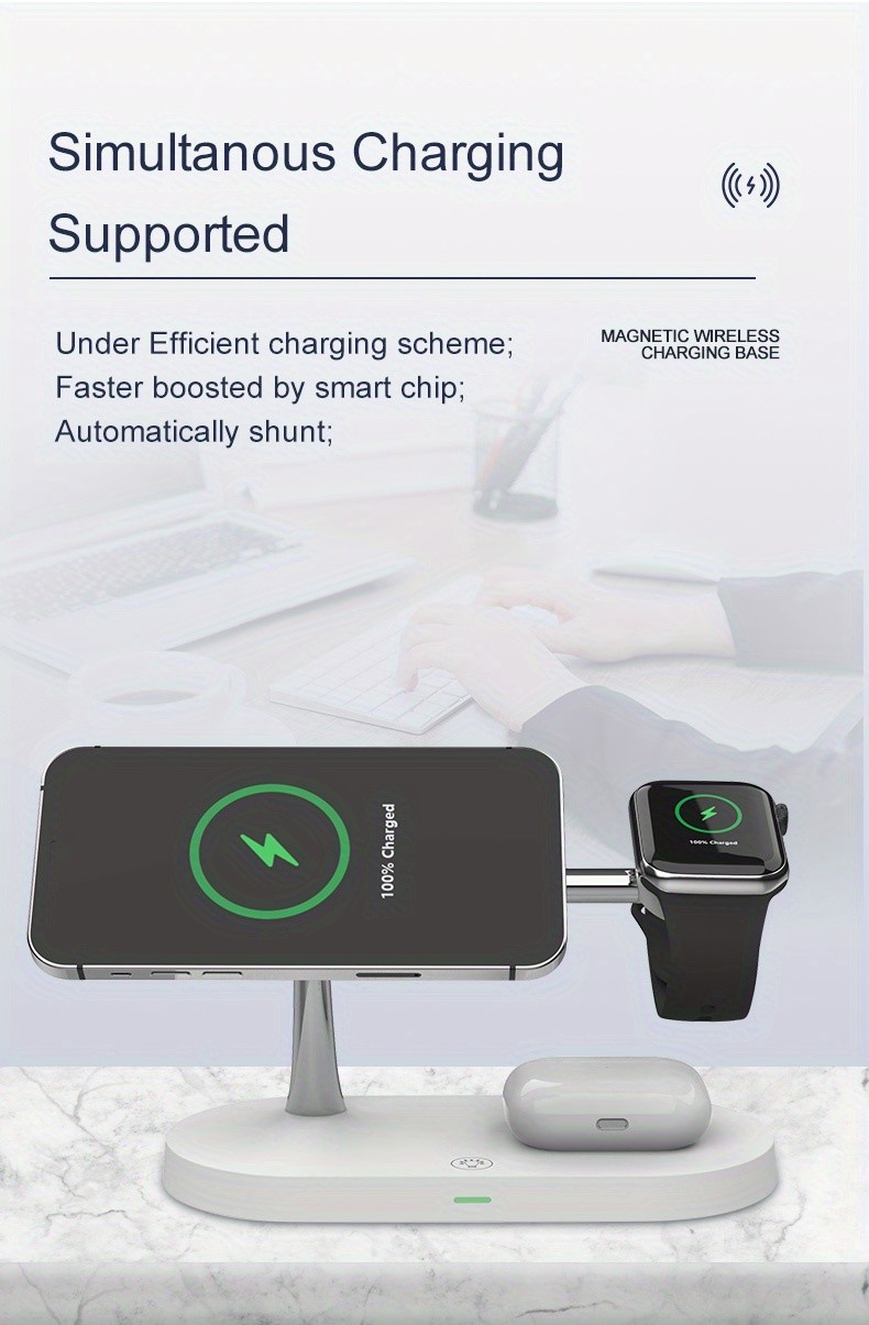 Multi-functional Magnetic Wireless Charging Station With Night Light For Qi Phones & Earbuds