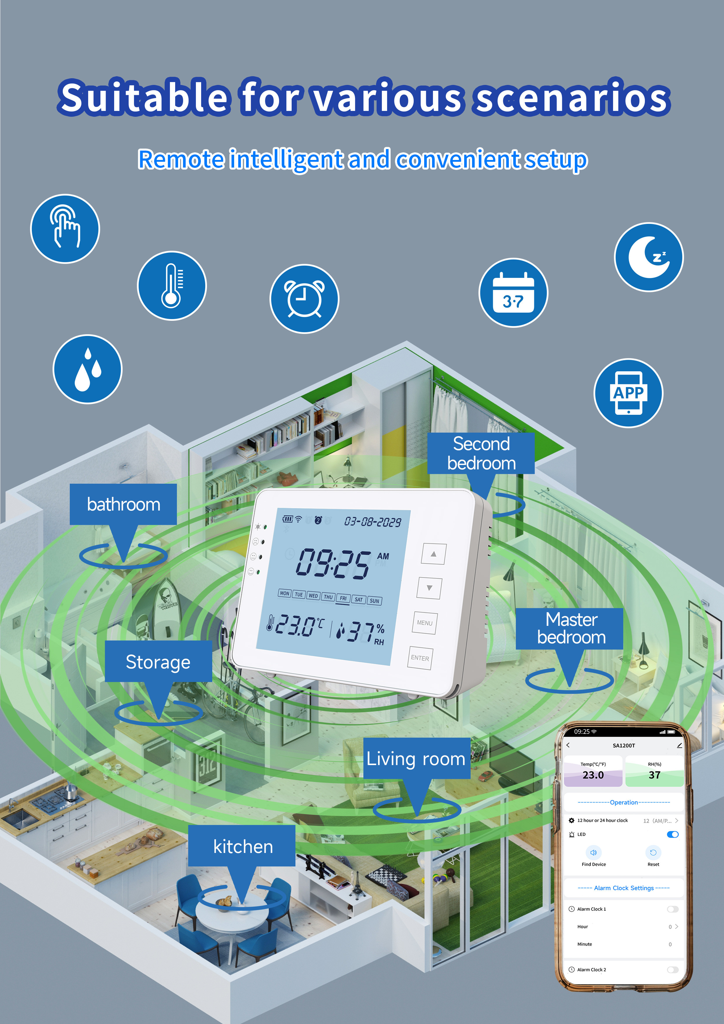 ODM Indoor Temperature Humidity Wifi Thermometer Hygrometer For Office Laboratory