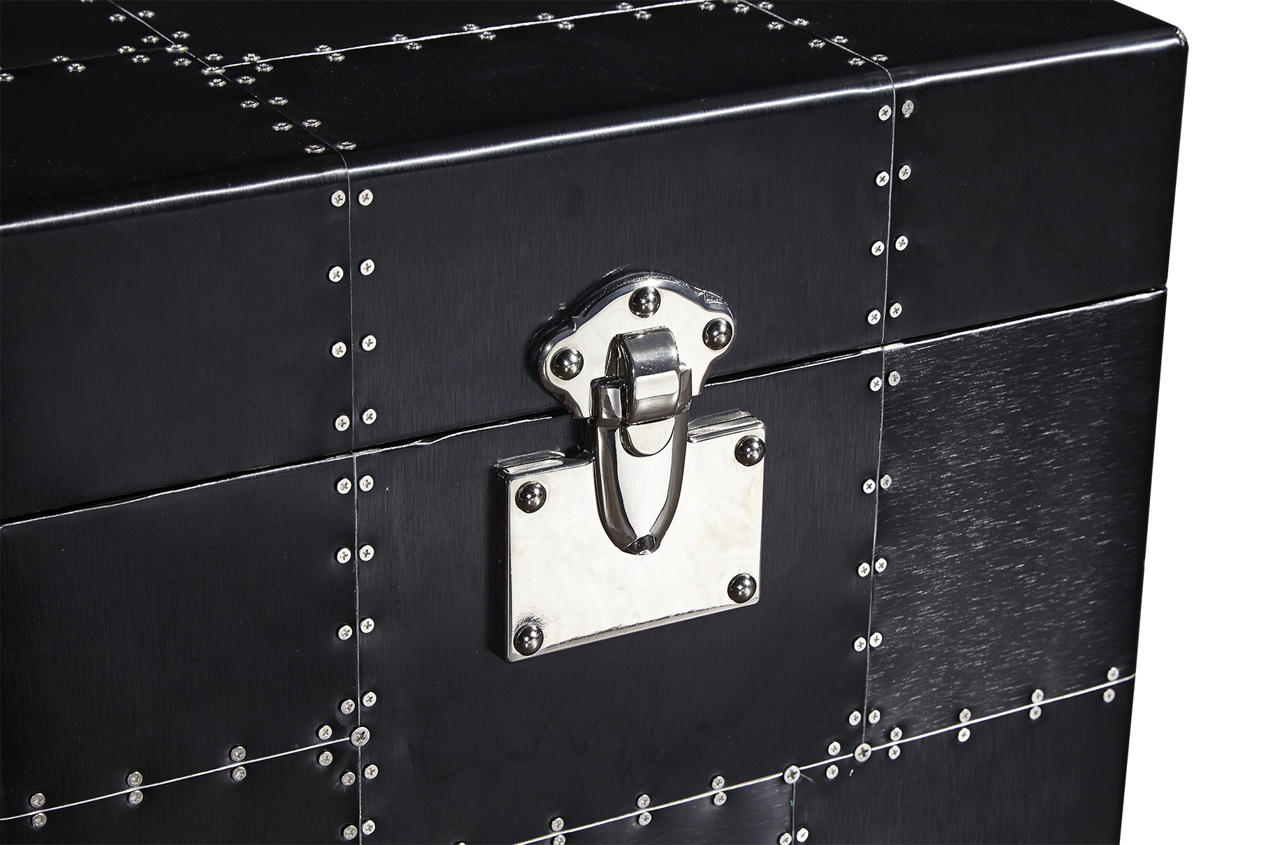 Vintage Black Leather Storage Trunk Aluminium Sheet Copper Lock For Reception Room
