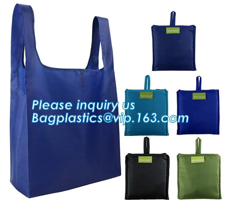 Recycled Foldable Nylon Polyester Tote Bag with logos polyester shopping bag Custom advertising handle non woven bag PAC